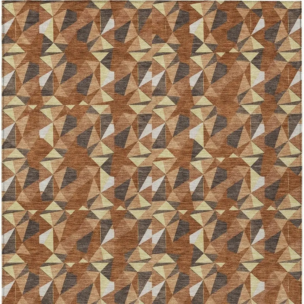 8' X 10' Orange And Brown Geometric Washable Indoor Outdoor Area Rug Homeroots Outdoor